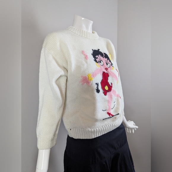 Handmade Betty Boop Knit Sweater Vintage Style Cropped Graphic Pullover Petite X - Picture 5 of 6